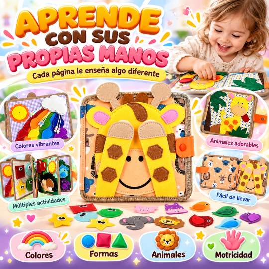 Libro Sensorial Montessori Jirafa – Aprende Jugando y Desarrolla sus Habilidades con Cada Página