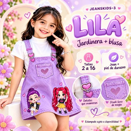 Jardinera y Blusa JEANSKIDS-3 – ¡Su look completo en su color favorito!