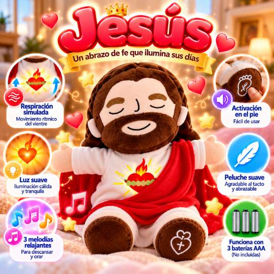 Peluche Virgen María y Jesús que Respiran 💖 | Con Luz y Melodías Relajantes para Momentos de Calma y Fe