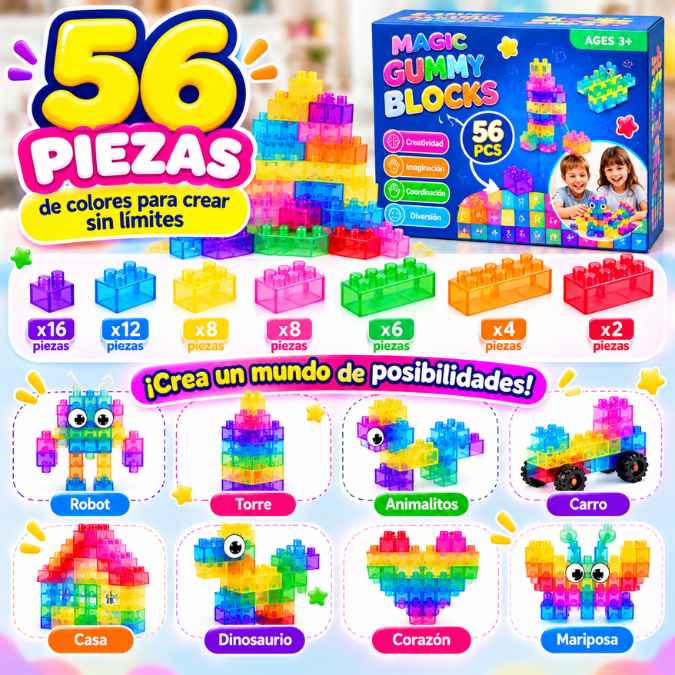 Bloques Squishy 56 Piezas – Despierta su creatividad e imaginación 🌈