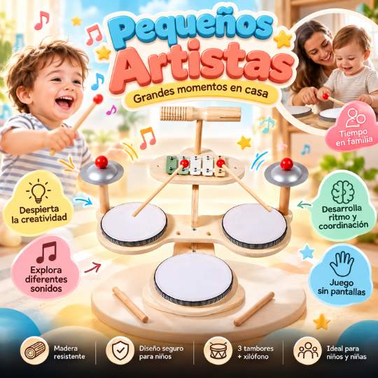 MiniBeat™ – Batería Infantil de Madera para Despertar su Creatividad Musical