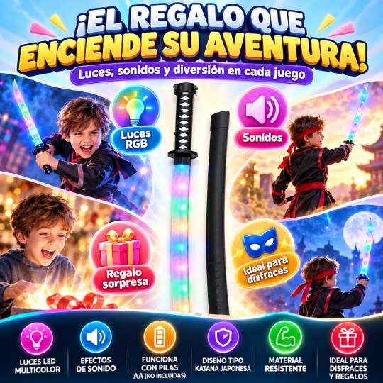 Espada de Luz LED RGB – Ilumina sus aventuras con luces y sonidos.