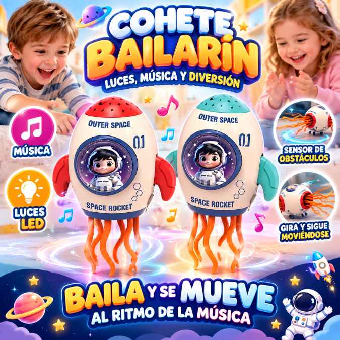 Cohete Bailarín Espacial | Luces, Música y Diversión en Cada Movimiento