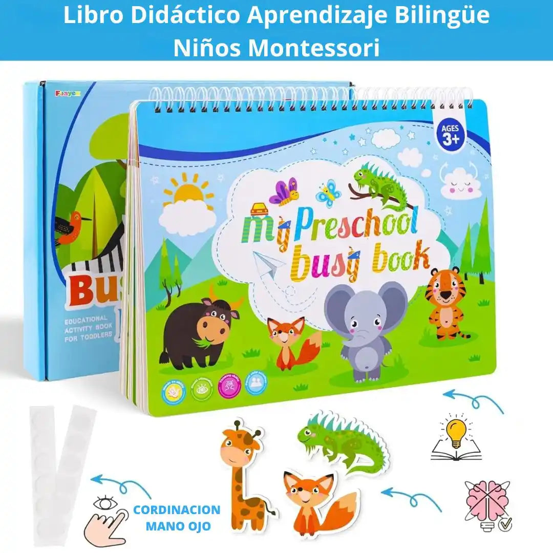GENIUS BOOK Libro Didáctico Aprendizaje Bilingüe Niños Montessori