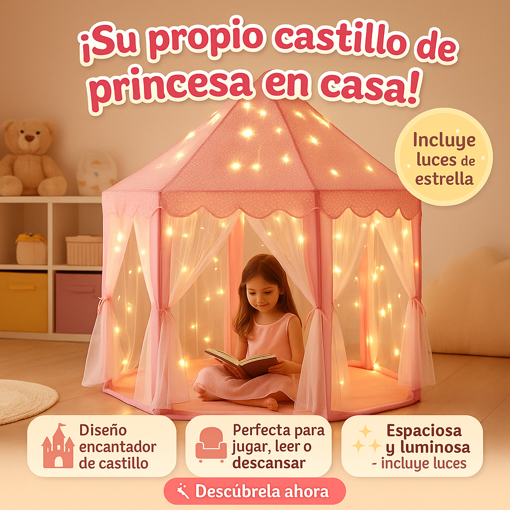 Tienda de Princess Castle para niñas con luces LED de estrella, para interiores y exteriores