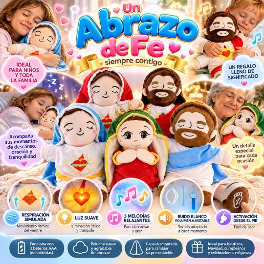 Peluche Virgen María y Jesús que Respiran 💖 | Con Luz y Melodías Relajantes para Momentos de Calma y Fe