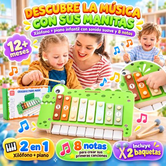 Xilófono Piano Cocodrilo 2 en 1 – Descubre la música con sus propias manitas