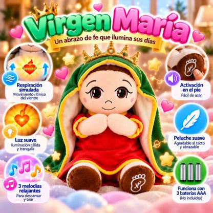 Peluche Virgen María y Jesús que Respiran 💖 | Con Luz y Melodías Relajantes para Momentos de Calma y Fe