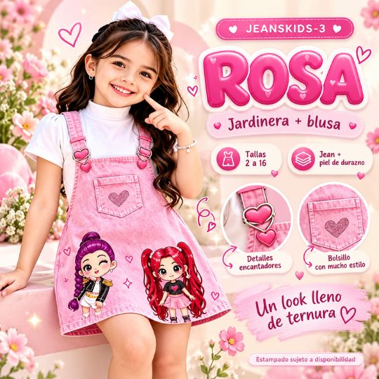 Jardinera y Blusa JEANSKIDS-3 – ¡Su look completo en su color favorito!