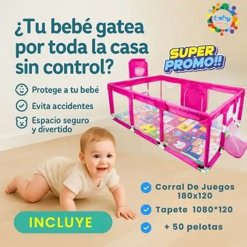 SUPER COMBO CORRAL BABYSAFE 1.80X1.50X60 + 50 PELOTAS+TAPETE