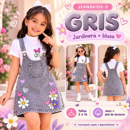 Jardinera y Blusa JEANSKIDS-3 – ¡Su look completo en su color favorito!