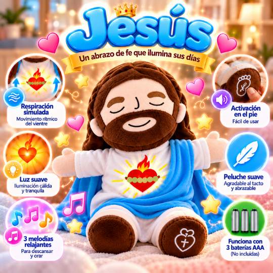 Peluche Virgen María y Jesús que Respiran 💖 | Con Luz y Melodías Relajantes para Momentos de Calma y Fe