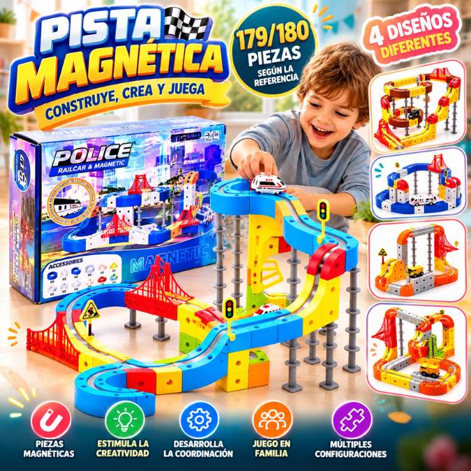 Pista Magnética 3D 179/180 Piezas – Construye, Juega y Crea Nuevos Recorridos