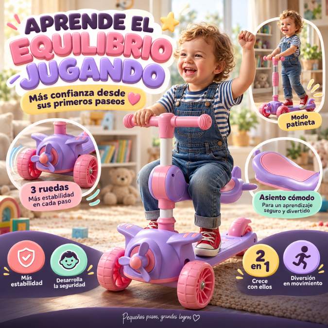 Scooter Infantil 2 en 1 Avioncito – estabilidad y diversión para sus primeros recorridos