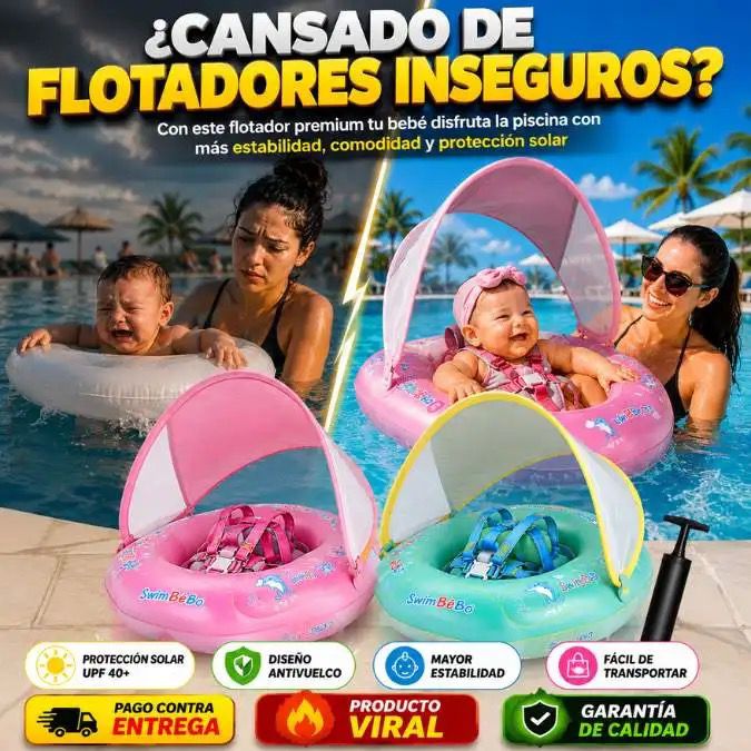 Flotador Bebé Premium con Toldo Solar UPF 50+ Seguridad, comodidad y tranquilidad en cada chapuzón 🌊💙
