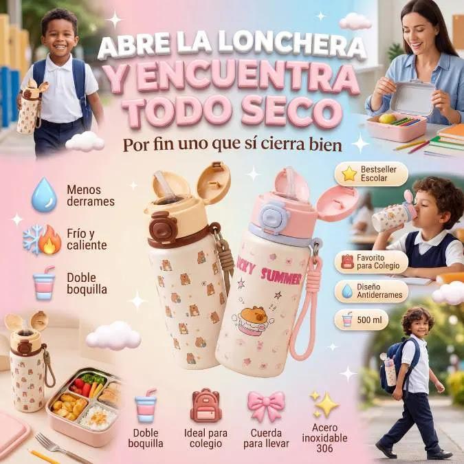 TERMO EN ACERO DOBLE BOQUILLA, FRIO-CALIENTE ACERO INOXIDABLE 306 CUERDA PARA LLEVAR 500ml