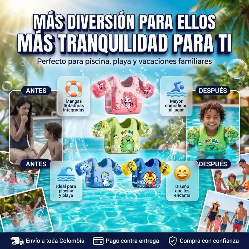 Chaleco Flotador Infantil con Mangas y Diseño de Dibujos Animados – Seguridad y Diversión en el Agua