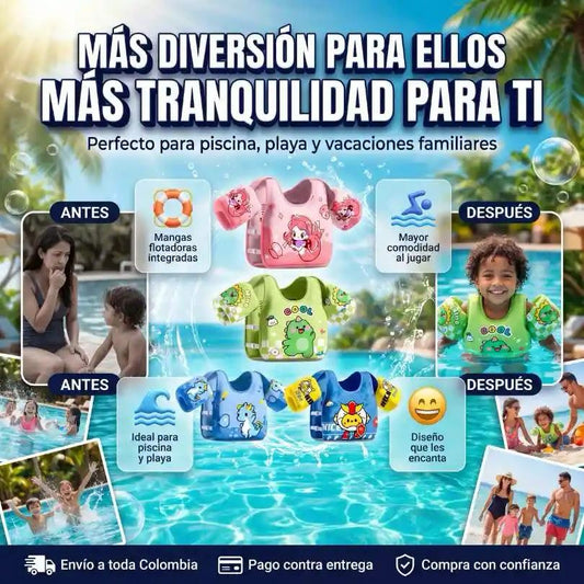 Chaleco Flotador Infantil con Mangas y Diseño de Dibujos Animados – Seguridad y Diversión en el Agua