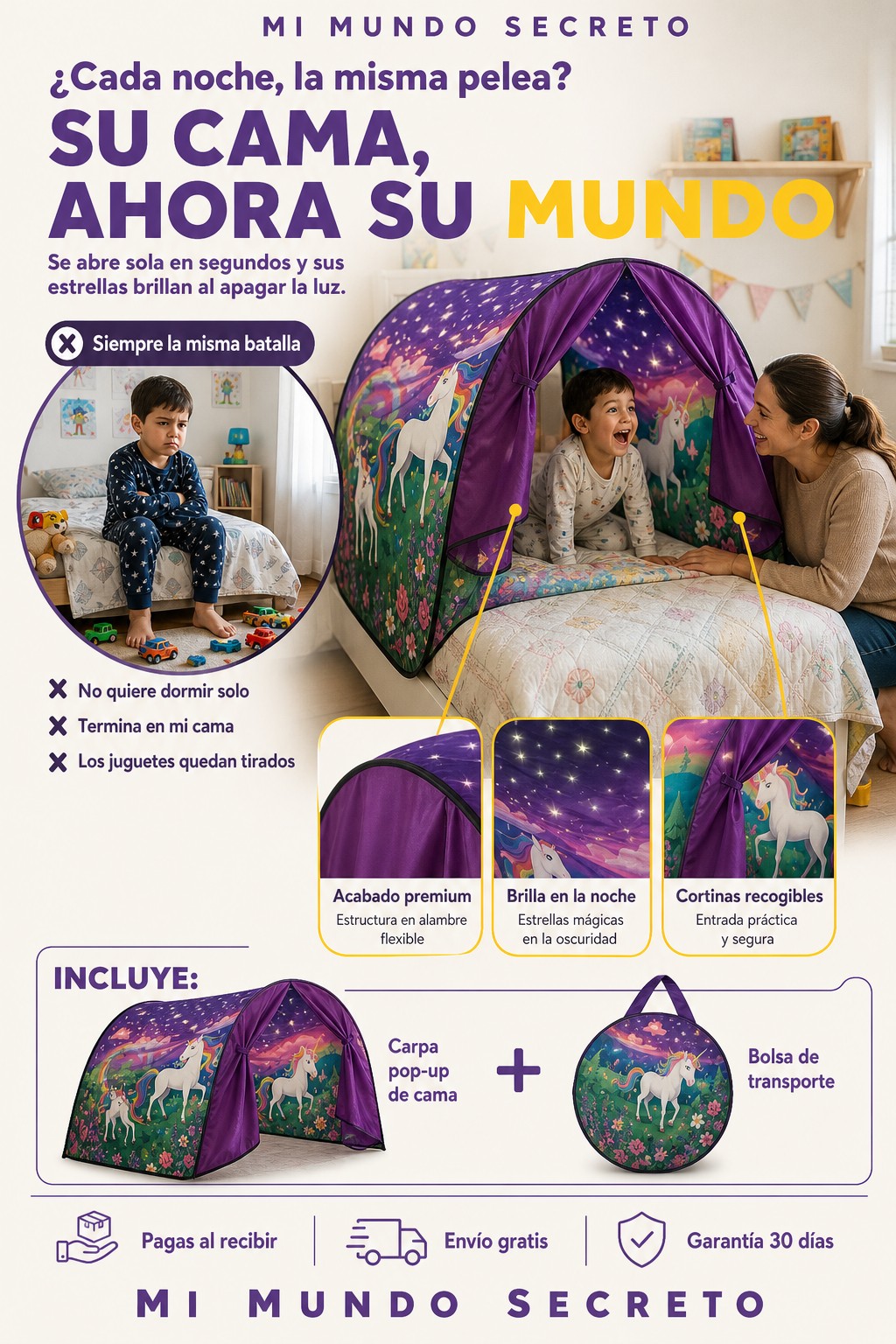 Carpa de cama Mi Mundo Secreto en uso